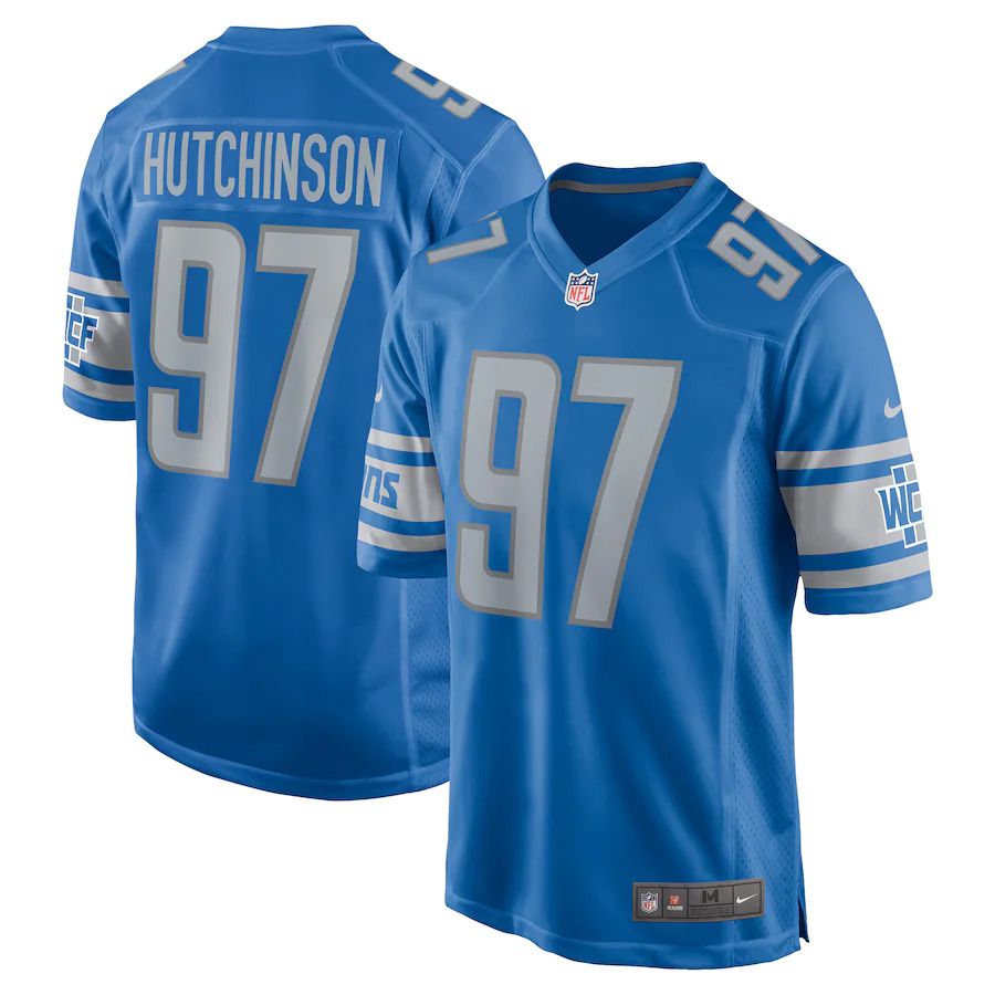 Men Detroit Lions 97 Aidan Hutchinson Nike Blue 2022 NFL Draft First Round Pick Game Jersey
